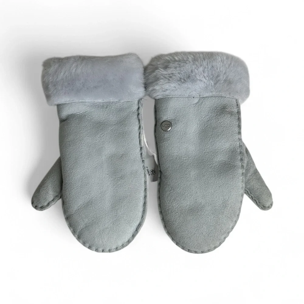 UGG Kids Light Gray Fleece-Lined Mittens